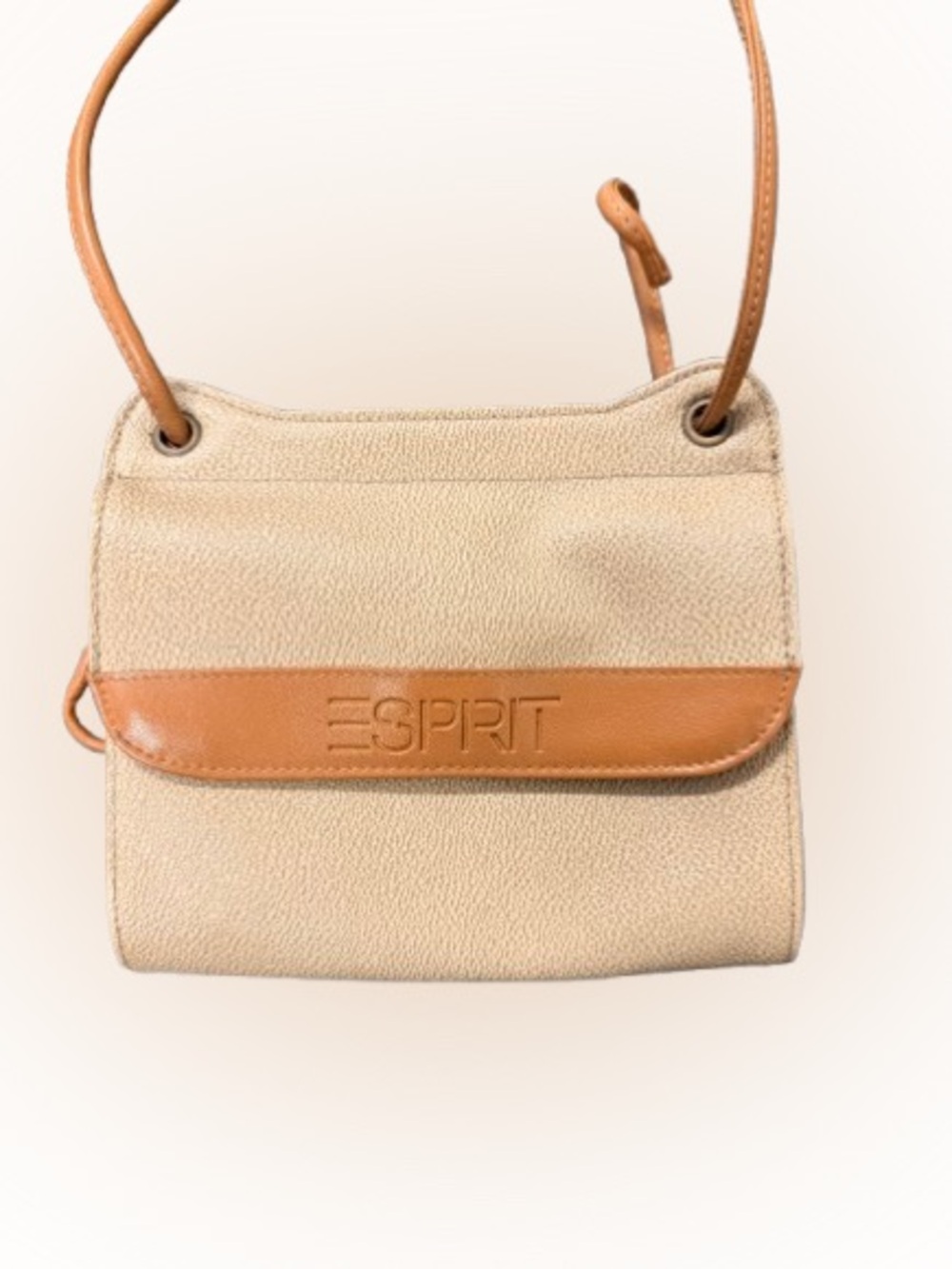 Esprit Vintage Y2K Mini Crossbody Bag Cream Tan Logo Shoulder Purse